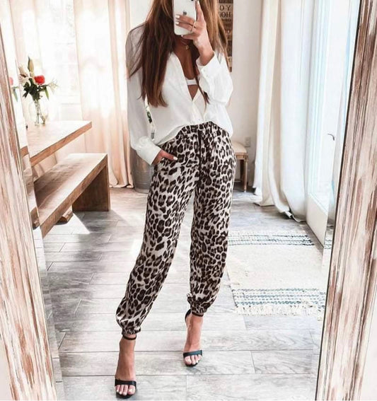 Women's Leopard Print Joggers Grey