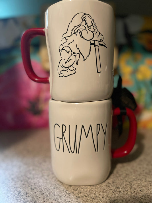 Rae Dunn Disney Grumpy with Red Handle and Inside with image of Dwarf on back