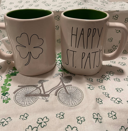 Rae Dunn Happy St. Pat's Mug with Clover on back side and Green Inside