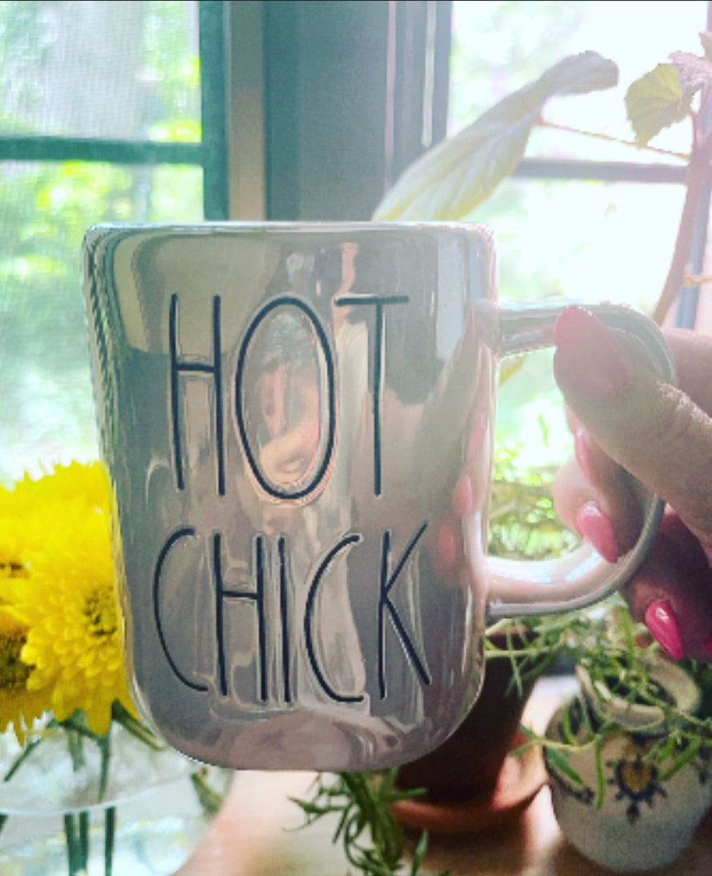 Rae Dunn Hot Chick Iridescent Mug with Black Lettering 