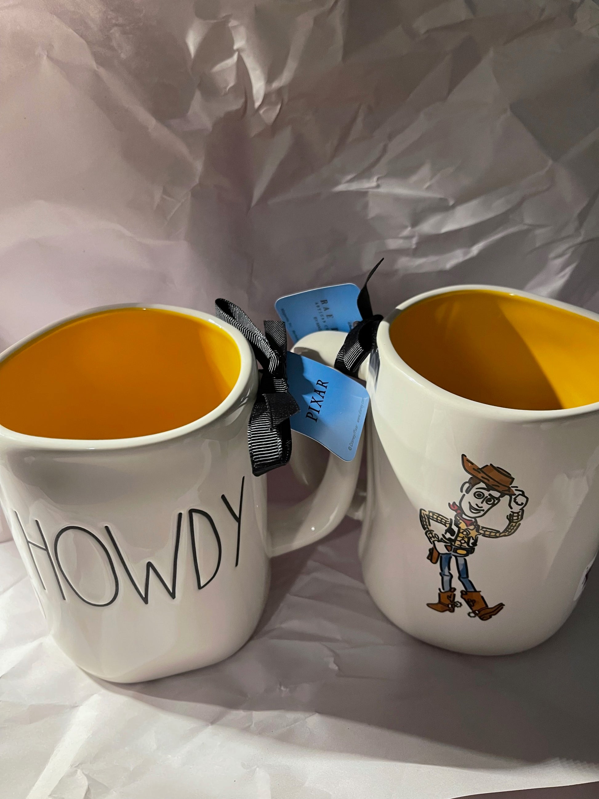 Rae Dunn Toy Story Howdy With Woody Image on Back, Yellow Inside Cup