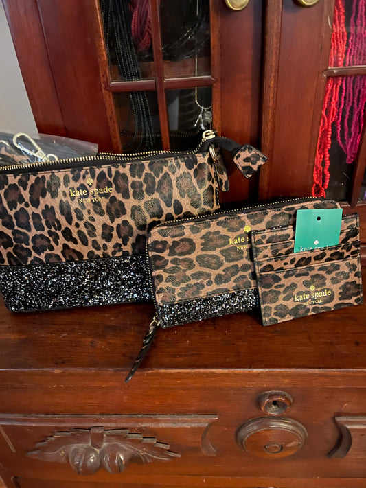 Kate Spade Leopard Glitter Cross-body, Wallet and Card Holder Set