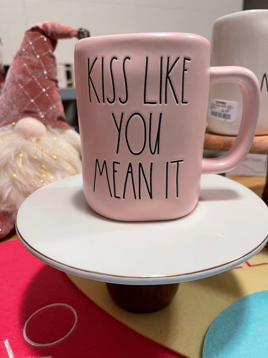 Rae Dunn Kiss Like You Mean It Pink with Black Letters