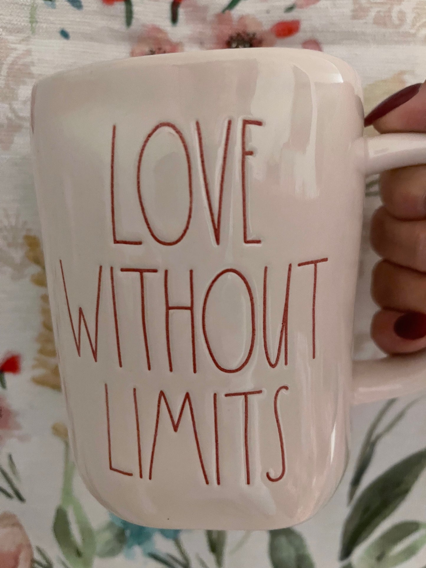 Rae Dunn Love Without Limits White with Red Lettering