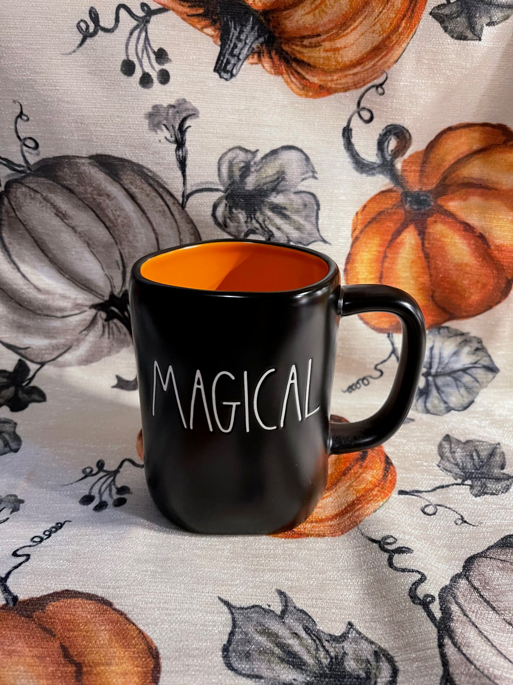 Rae Dunn Magical Black with Orange Inside with White Lettering