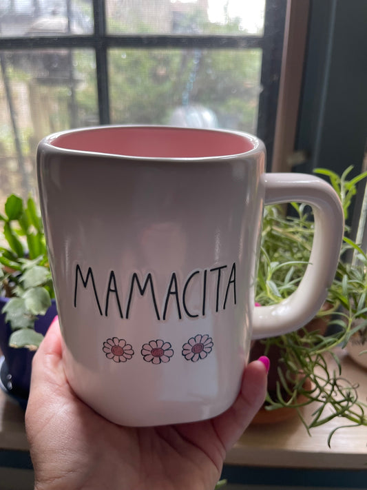 Rae Dunn Mamacita with Flowers and Pink Inside Mug