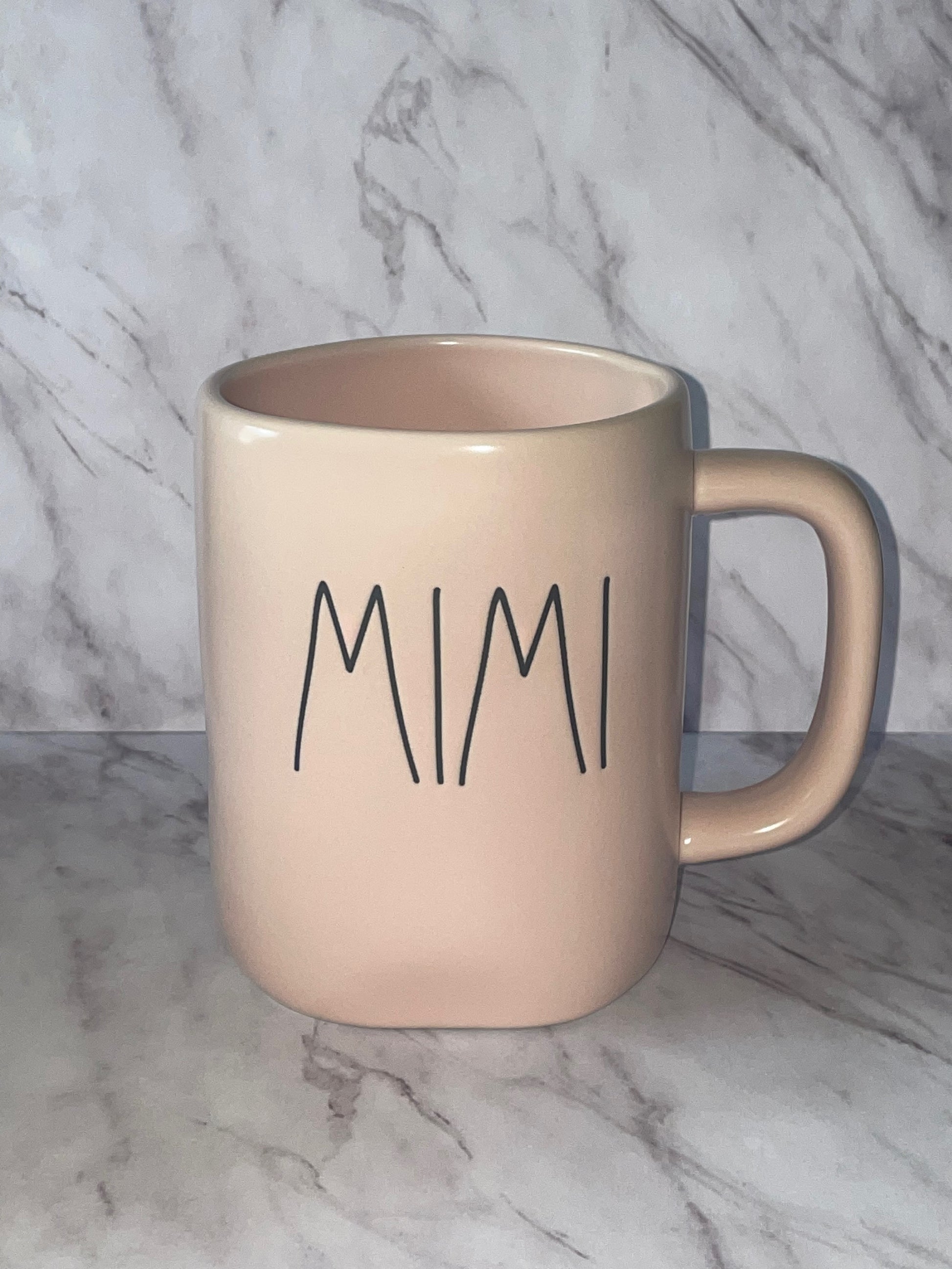 Rae Dunn MIMI Pink cup with Black Lettering