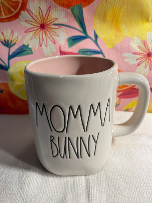 Rae Dunn Momma Bunny with Pink Inside and Black Lettering