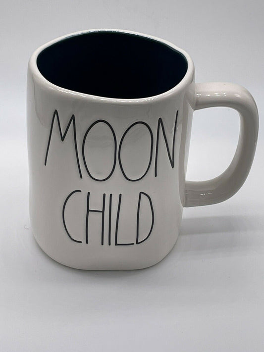 Rae Dunn Moon Child White Ceramic With Dark Blue Inside Cup