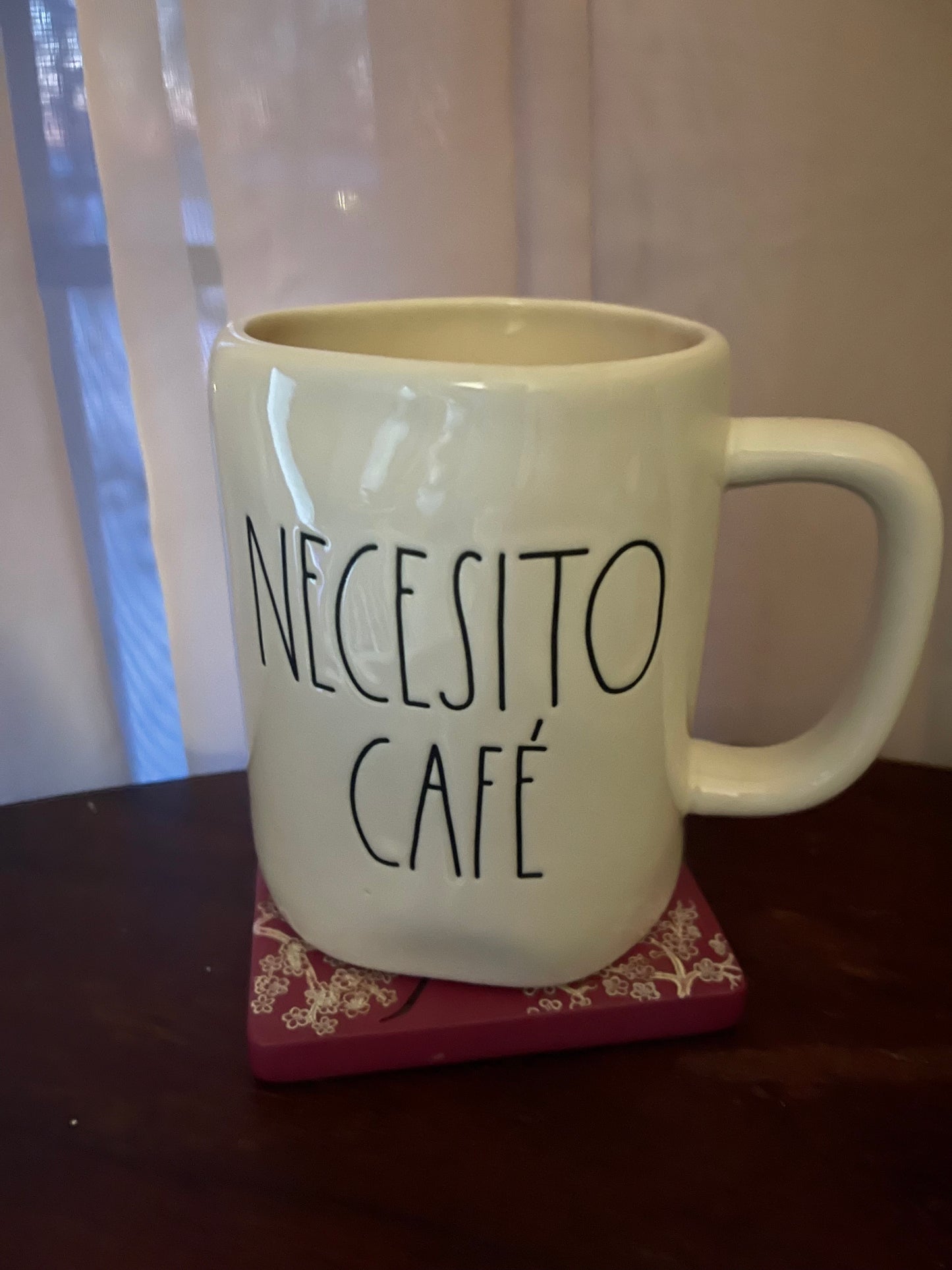 Rae Dunn Necesito Cafe' White Cup with Black Lettering 