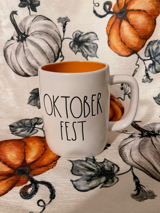 Rae Dunn Oktober Fest Mug White with Orange Inside