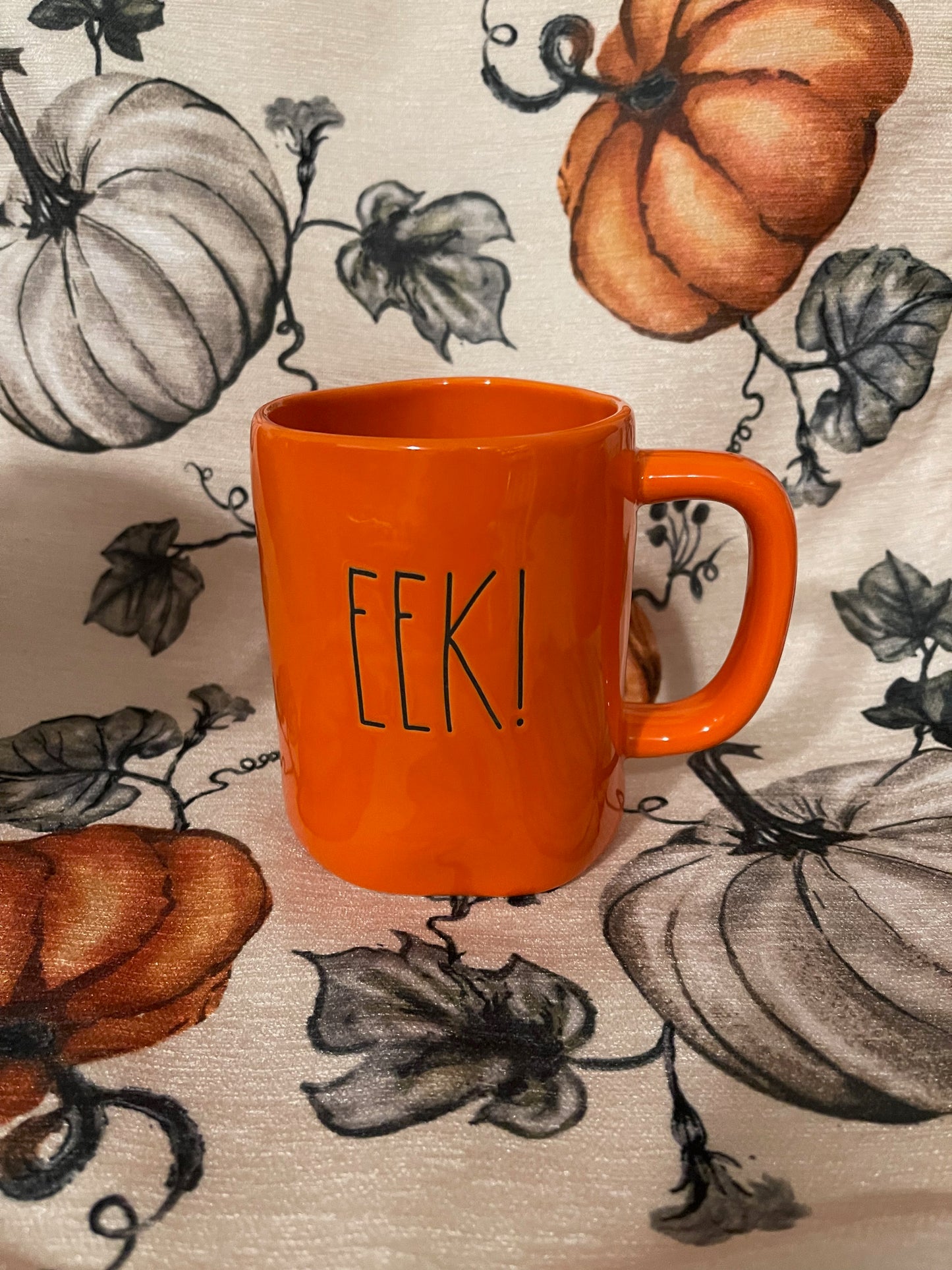 Rae Dunn Orange EEK! with Black Lettering