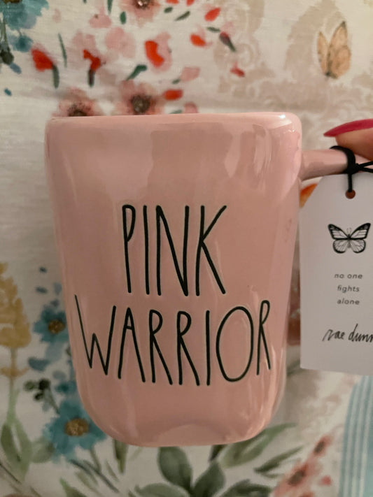 Rae Dunn Pink Warrior Cup with Black Lettering