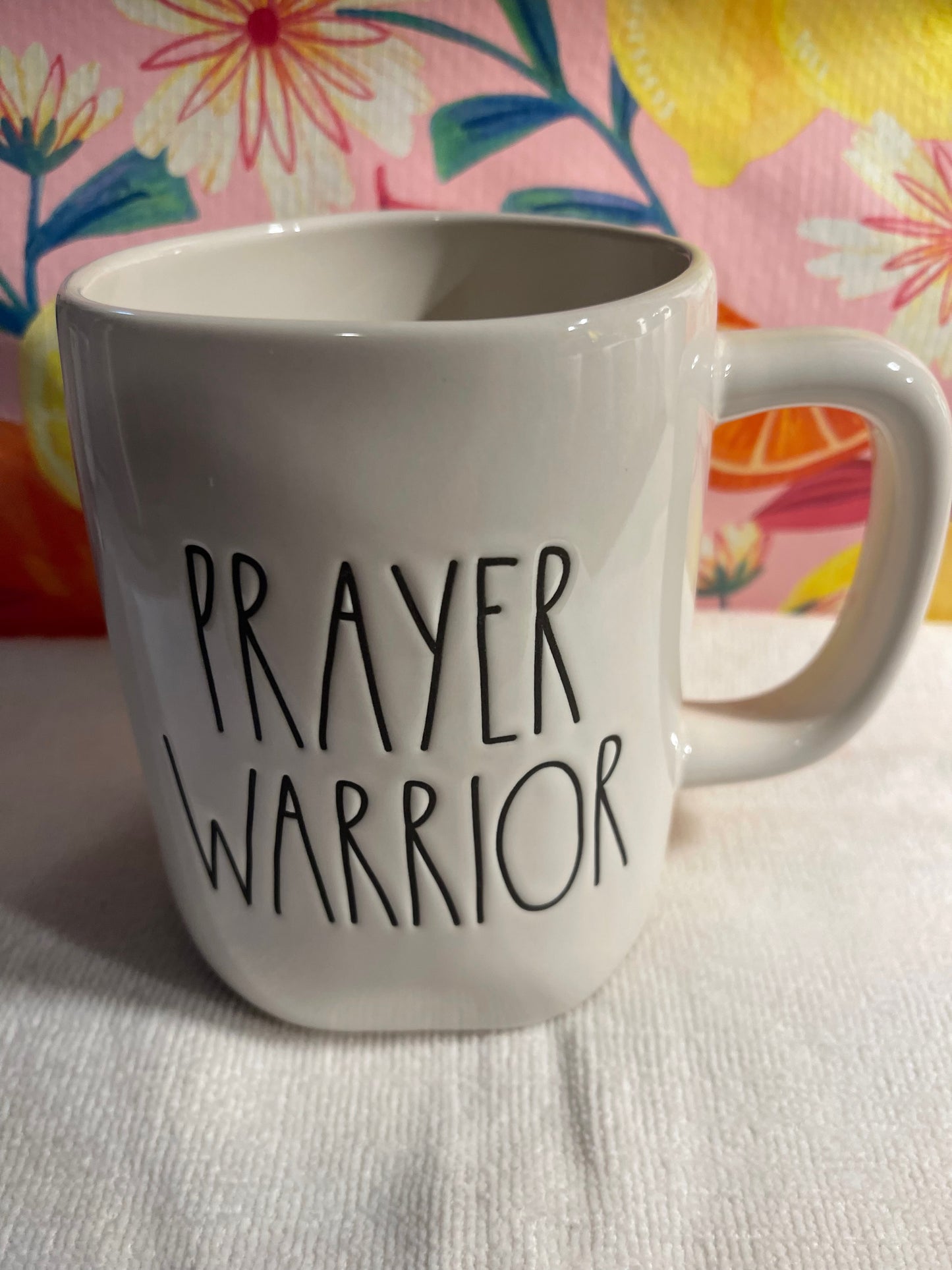 Rae Dunn Prayer Warrior White with Black Lettering