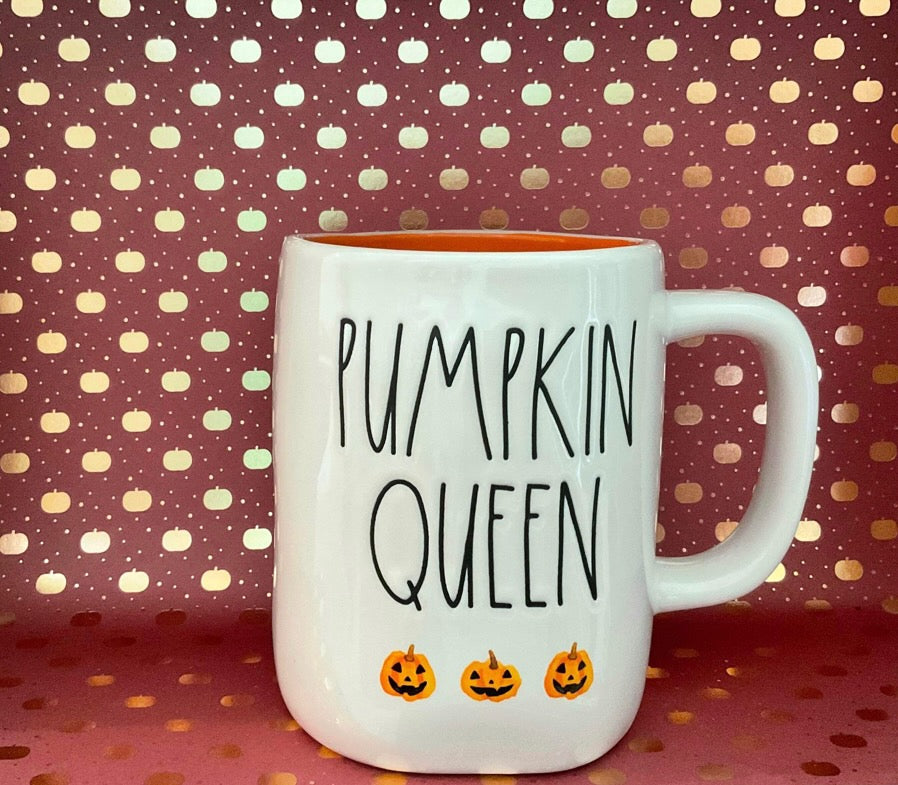 Rae Dunn Pumpkin Queen White with Pumpkins and Orange Inside