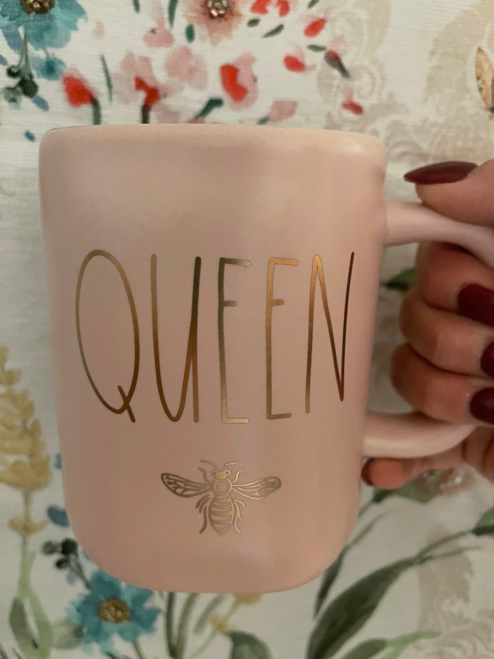 Rae Dunn Pink Queen Bee with Gold Lettering and Bee Image