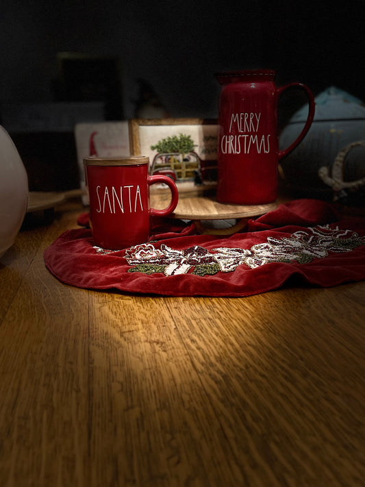 Rae Dunn Santa Mug with Wood Coaster Lid