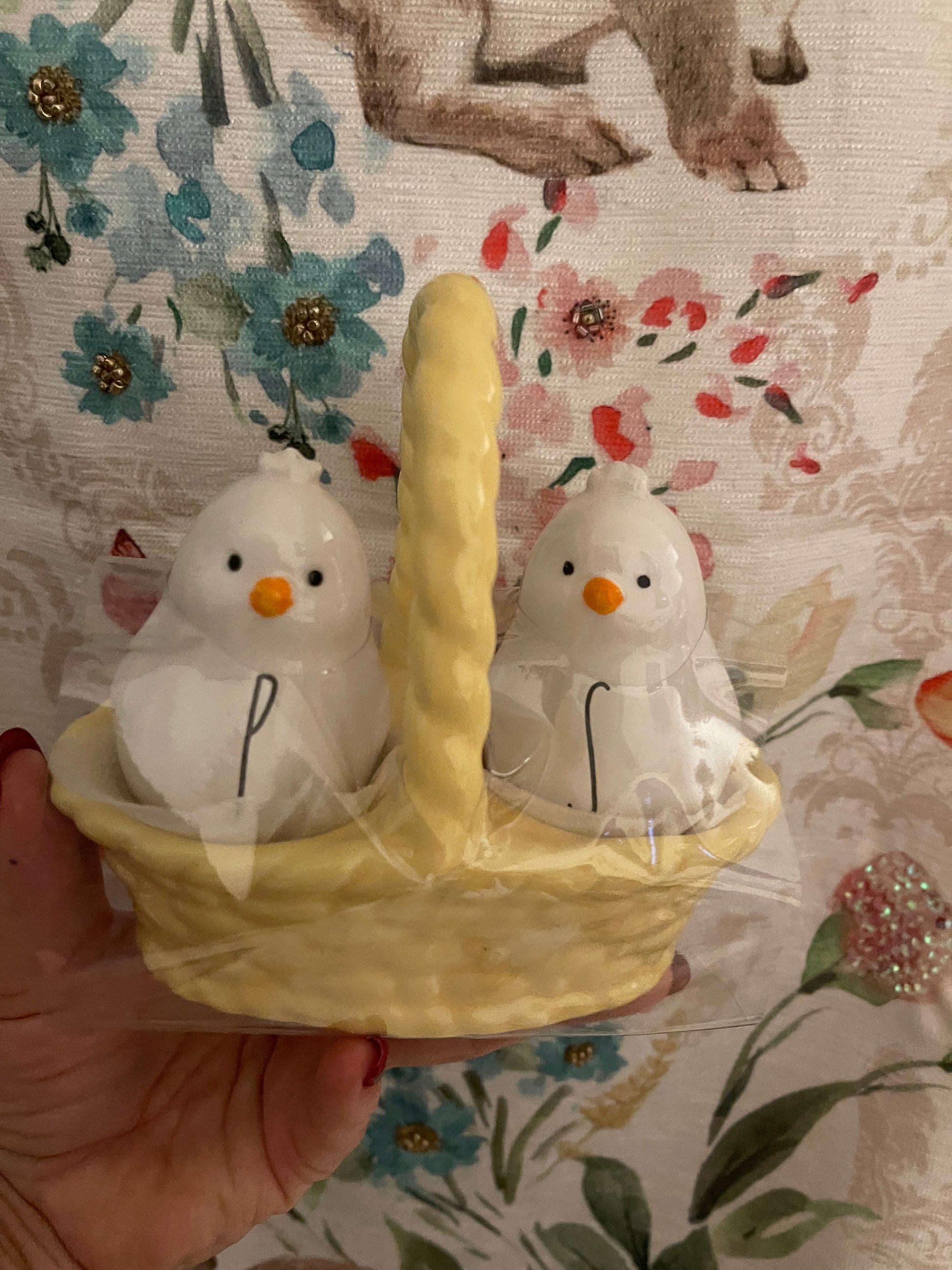 Rae Dunn Salt N Pepper White Chicks with Yellow Basket