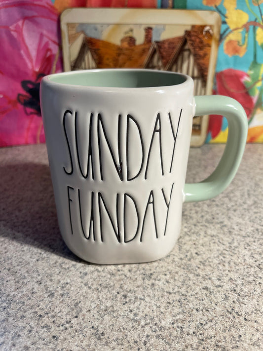 Rae Dunn Sunday Funday White with Light Blue Handle and Inside Cup