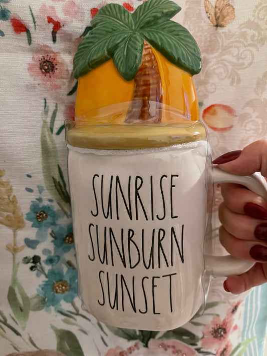 Rae Dunn Sunrise, Sunburn, Sunset with Palm Tree Topper