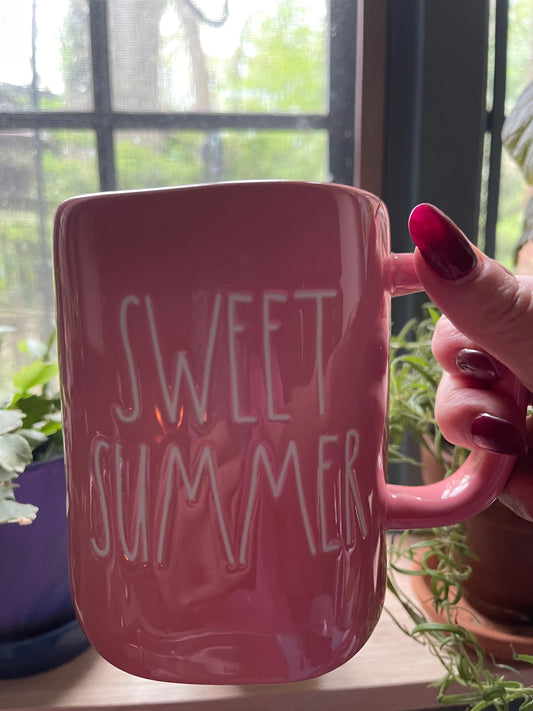 Rae Dunn Sweet Summer Coral Mug with White Lettering