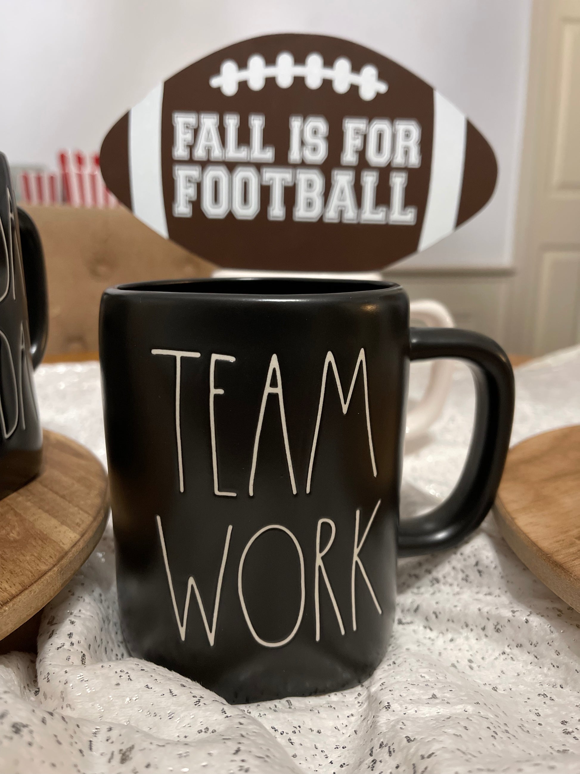 Rae Dunn Team Work Black Mug with White Lettering