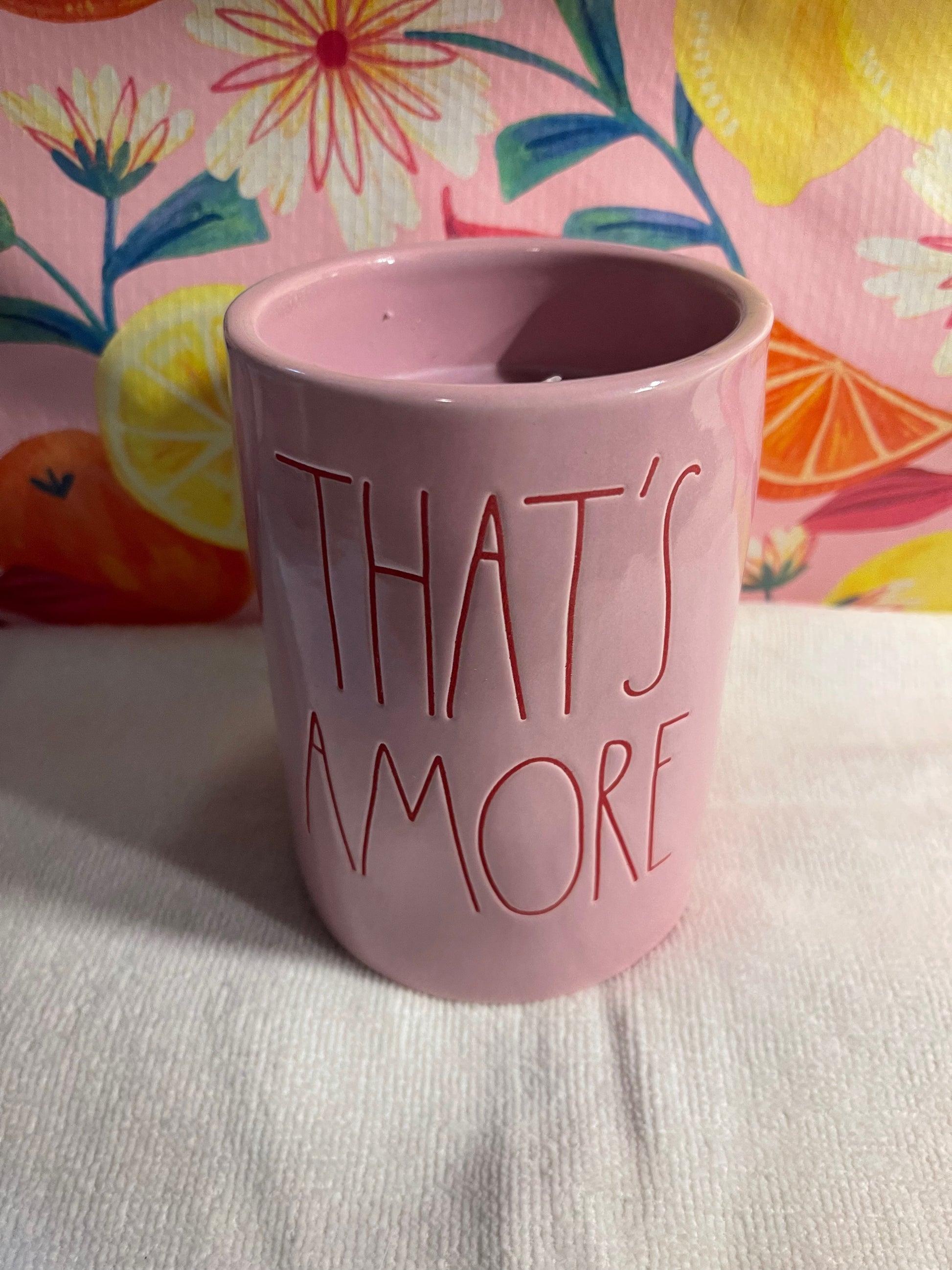 Rae Dunn That's Amore Pink with Red Lettering Candle