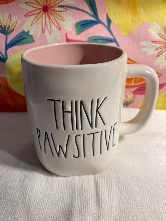 Rae Dunn Think Pawstive White with Pink Inside and Black Lettering