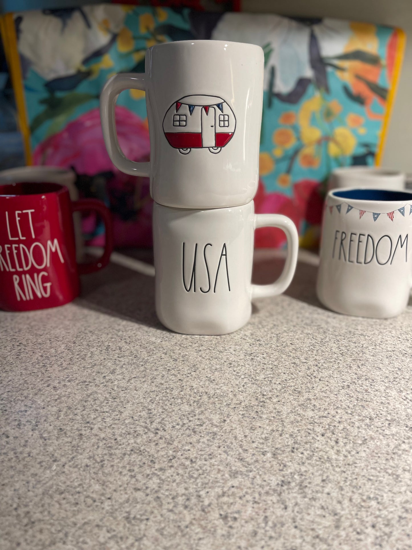 Rae Dunn USA White Cup with Camper Image on Back