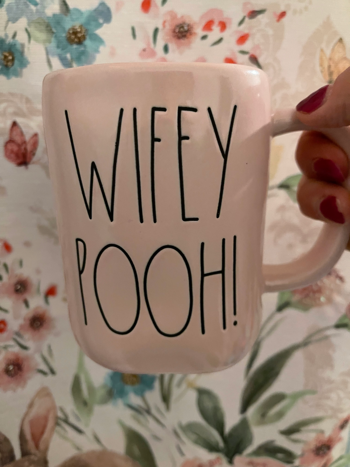 Rae Dunn Wifey Pooh Pink Cup Black Lettering 