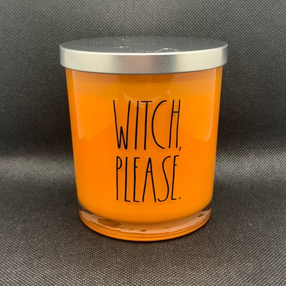 Rae Dunn Witch Please Orange Glass Candle with Witch Please in Black Lettering