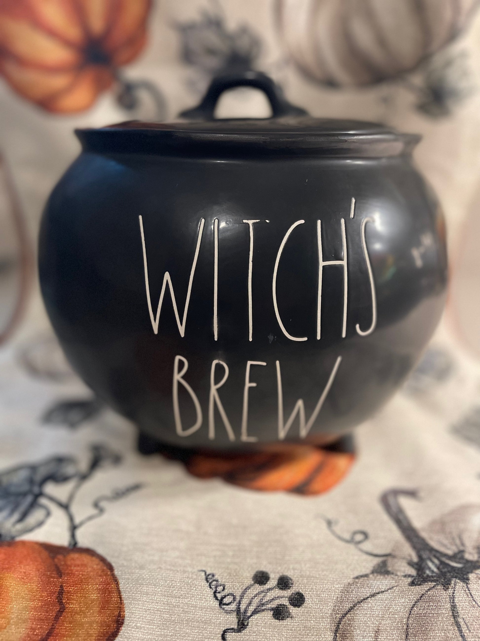 Rae Dunn Witches Brew Cauldron with Lid and White Lettering