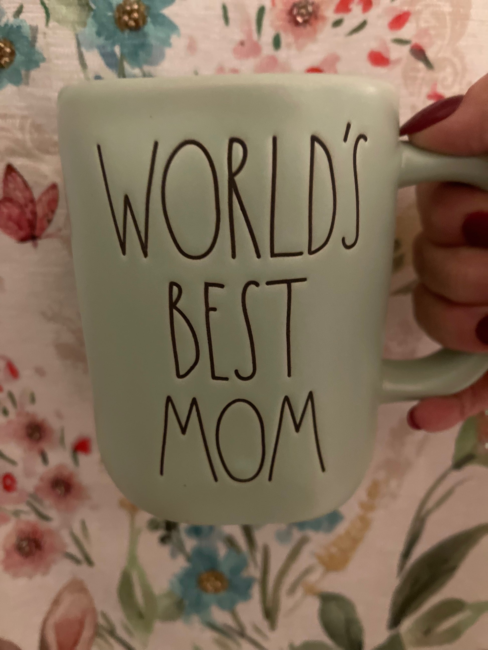 Rae Dunn World's Best Mom Green with Black Lettering