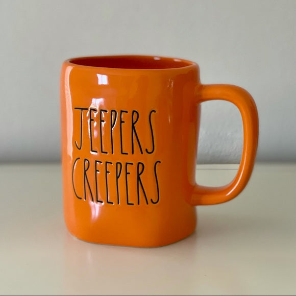 Jeepers Creepers Halloween Mug Orange with Black Lettering