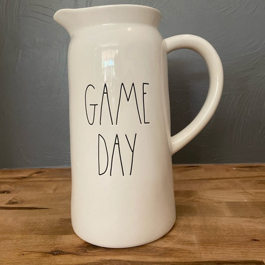 Rae Dunn Game Day White Pitcher with Black Lettering