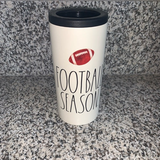 Rae Dunn Football Season White with Red Football for a slim bottle to keep from sweating