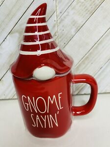 Rae Dunn Red Gnome Sayin' Mug with Hat Topper and White Lettering